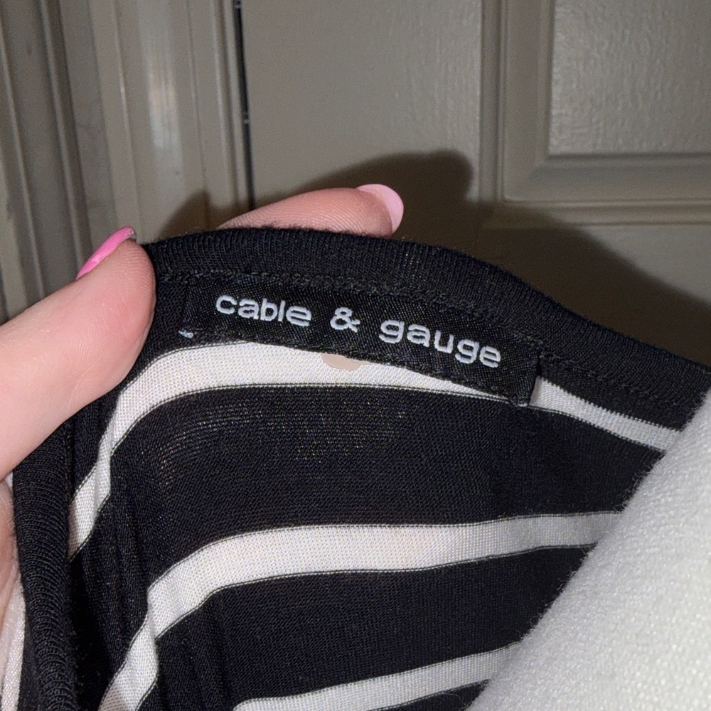 Cable & Gauge Asymmetrical Black and White Striped Blouse - Picture 3 of 4